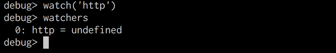 Terminal showing an example of adding a watcher for the http variable and seeing its current value