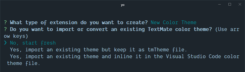 VS Code Yeoman Generator - results from running yo code in the terminal/command prompt