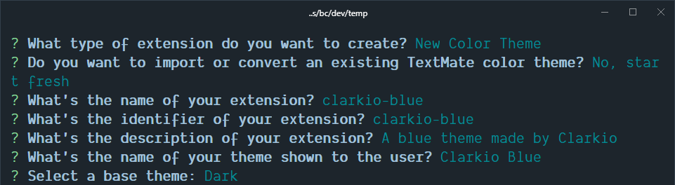 VS Code Yeoman Generator - results from running yo code in the terminal/command prompt