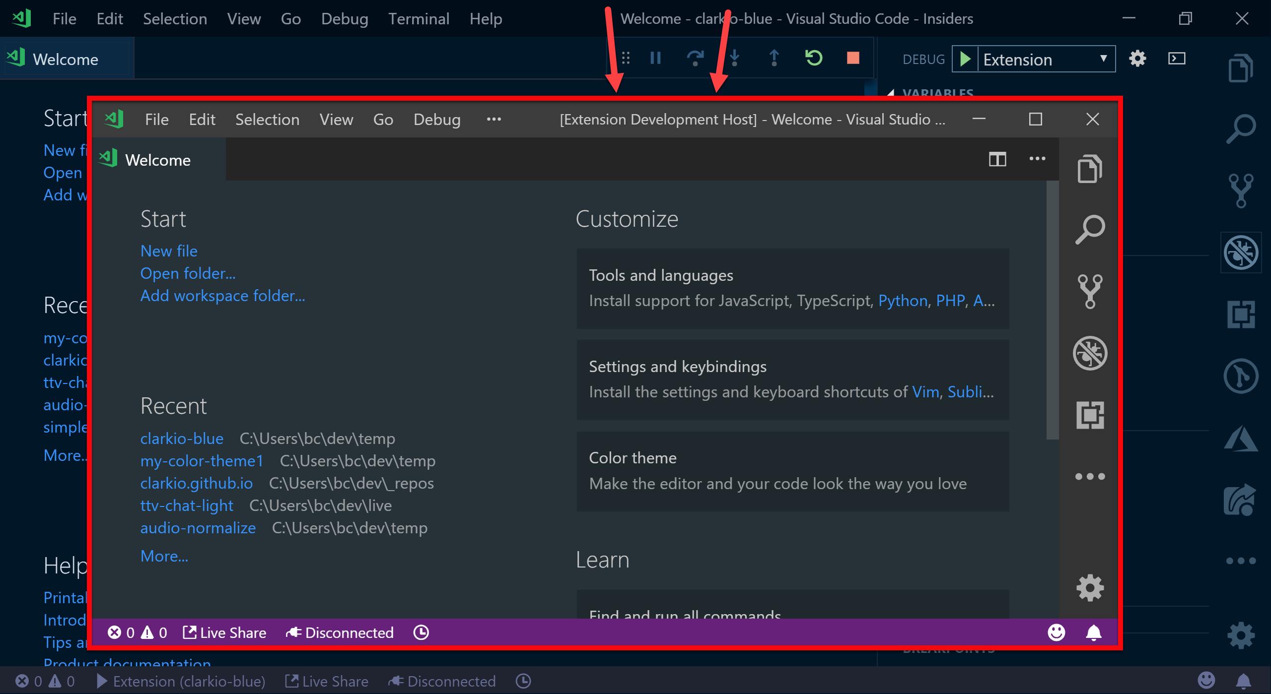 VS Code with the current color theme .json file open