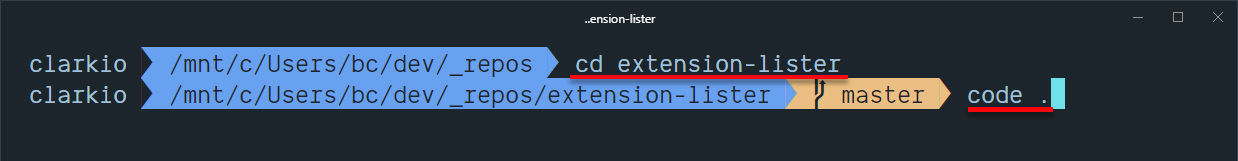 Changing directories and opening the folder in VS Code via the terminal/command line