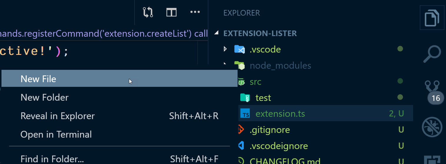 Creating a new file in the 'src' folder